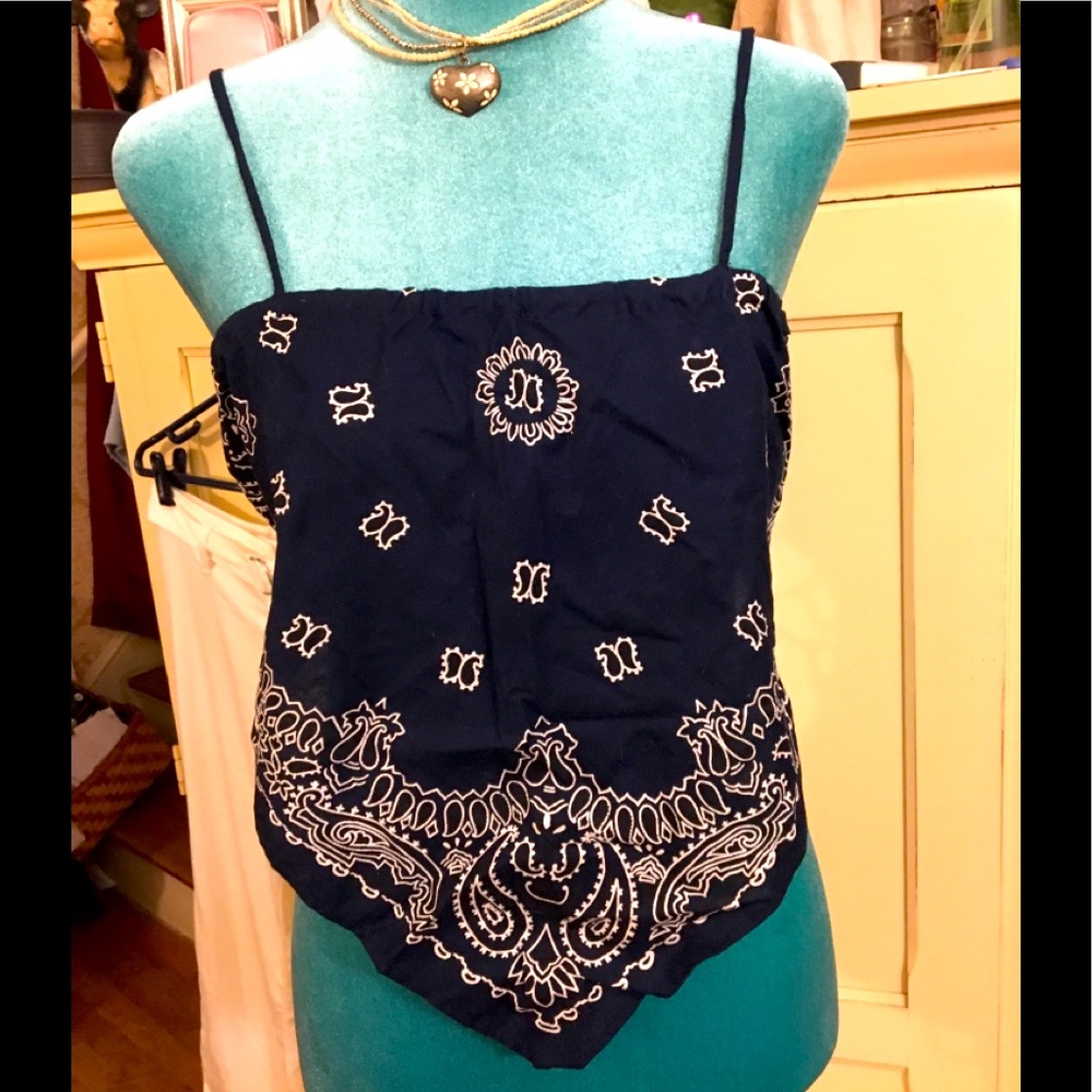 Vintage 90s/Y2K Bandanna Cami Navy Blue Triple Tie Back M. NWOT